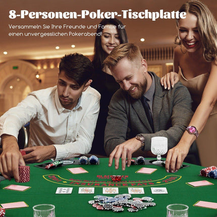 Poker mat 120 x 120 cm Texas Holdem poker table cover foldable for 8 players with drink holders green