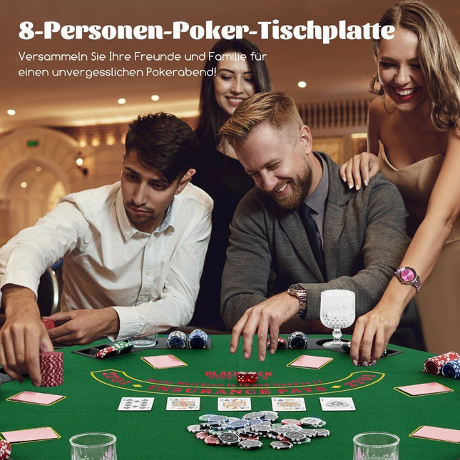 Poker mat 120 x 120 cm Texas Holdem poker table cover foldable for 8 players with drink holders green