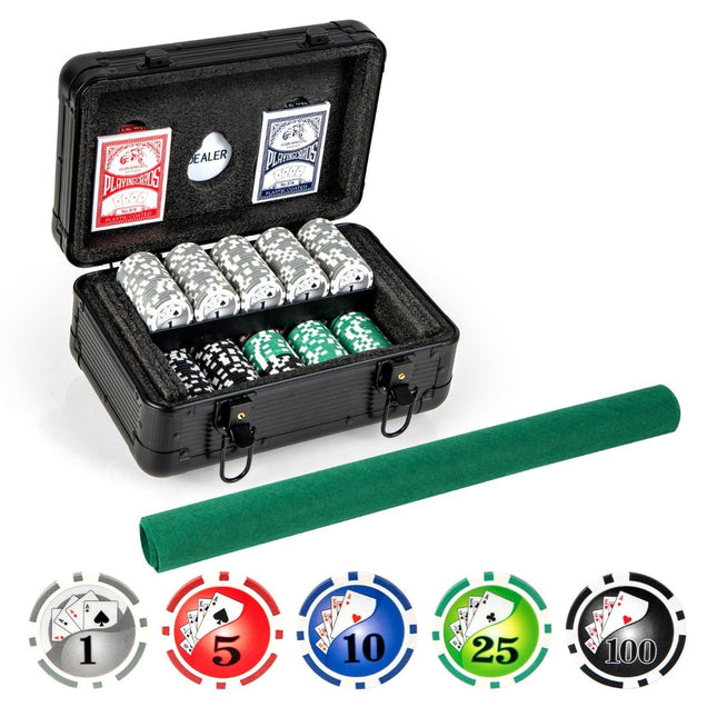 Poker set with 300 laser chips & poker case & 2 playing cards & 2 keys Poker complete set