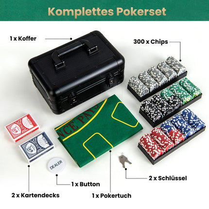 Poker set with 300 laser chips & poker case & 2 playing cards & 2 keys Poker complete set