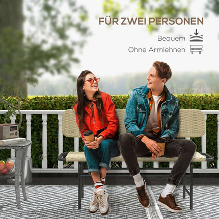 2-seater poly rattan bench, metal frame, capacity 250 kg