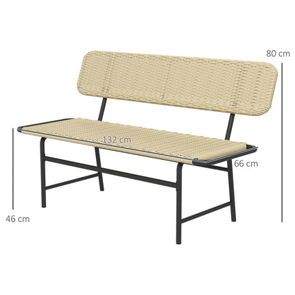 2-seater poly rattan bench, metal frame, capacity 250 kg
