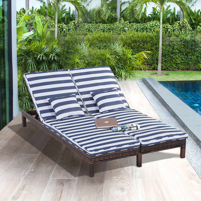 Double sun lounger, metal frame, 5-level backrest, blue/white