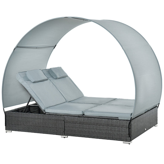 Double bed with sun protection, steel & polyester, grey