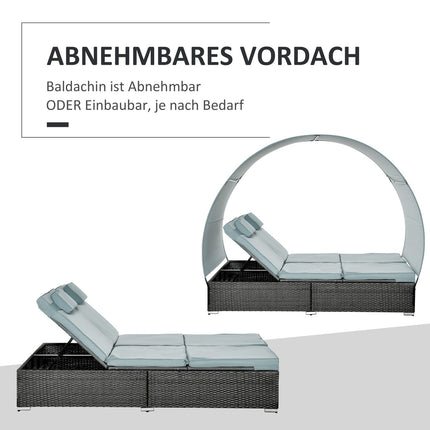 Double bed with sun protection, steel & polyester, grey