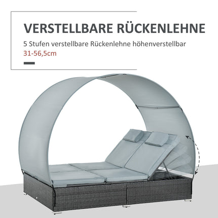 Double bed with sun protection, steel & polyester, grey