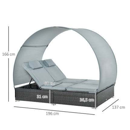 Double bed with sun protection, steel & polyester, grey