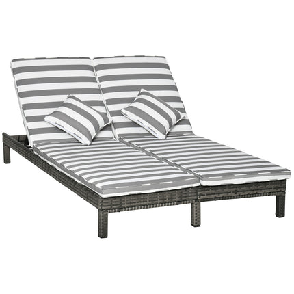 Double sun lounger in rattan for 2 with adjustable backrest