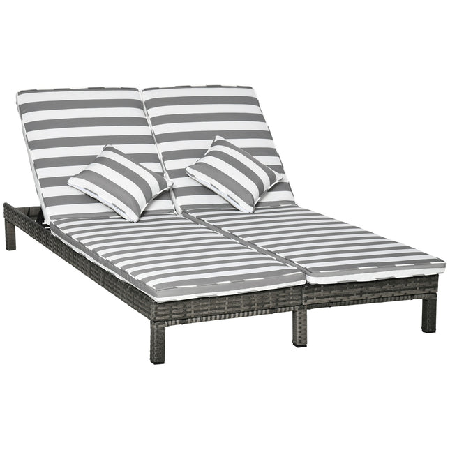 Double sun lounger in rattan for 2 with adjustable backrest