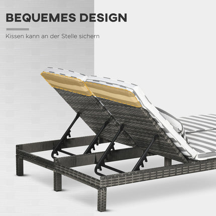 Double sun lounger in rattan for 2 with adjustable backrest