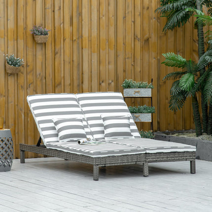 Double sun lounger in rattan for 2 with adjustable backrest