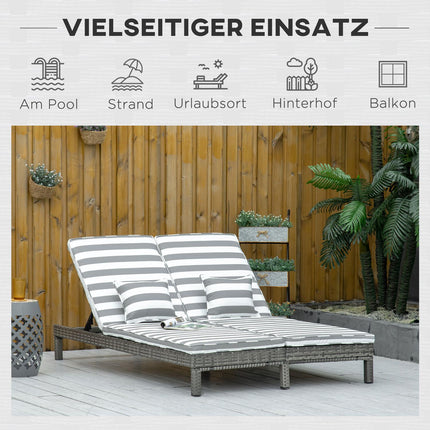 Double sun lounger in rattan for 2 with adjustable backrest