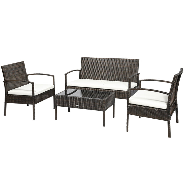 Garden sofa set in 4 parts of poly rattan, brown & cream
