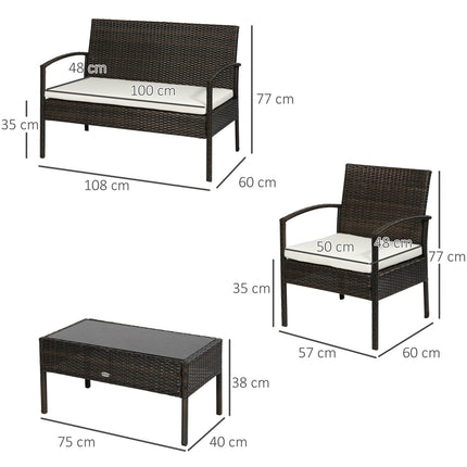 Garden sofa set in 4 parts of poly rattan, brown & cream