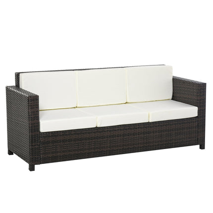 3-seater poly rattan garden sofa with cushions - brown/white