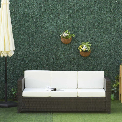 3-seater poly rattan garden sofa with cushions - brown/white