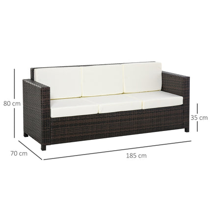 3-seater poly rattan garden sofa with cushions - brown/white
