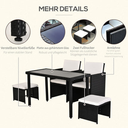 11-piece poly rattan garden dining set with black cushions