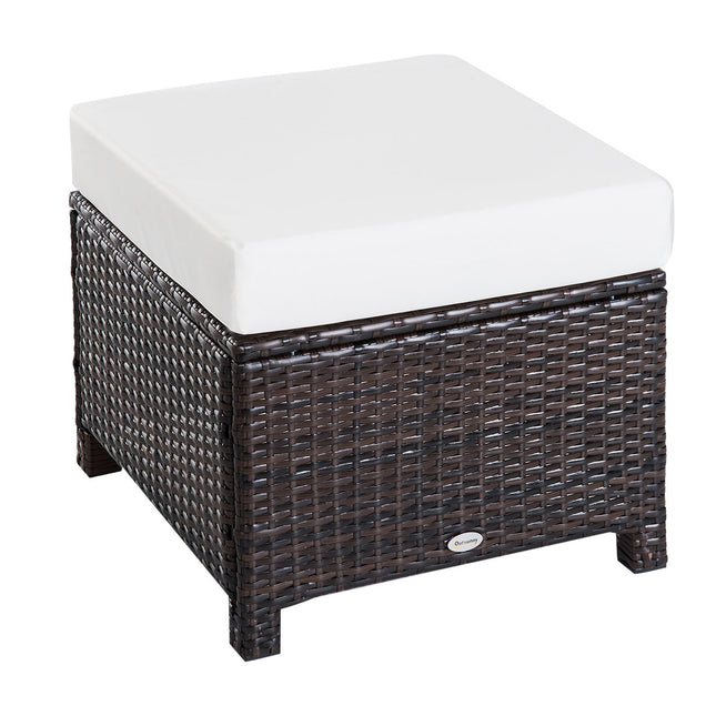 Balcony stool in poly rattan with cushion, brown/cream, 50x50x35 cm