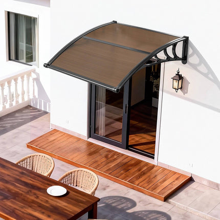 Polycarbonate Door Awning 38 x 40 in, Brown, Drainage