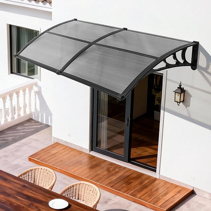 Polycarbonate Door Awning 38 x 78 in, Smoke Gray, Drainage