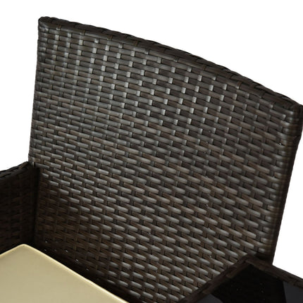 Brown polyrattan 2-seater garden bench with steel frame