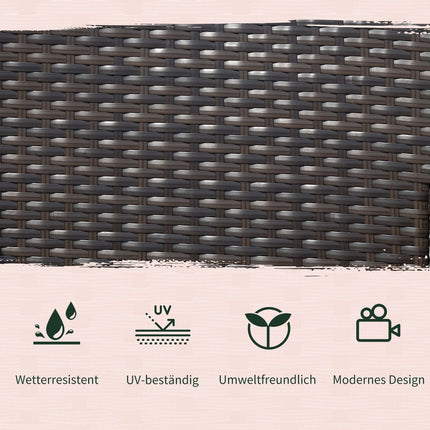 Brown polyrattan 2-seater garden bench with steel frame