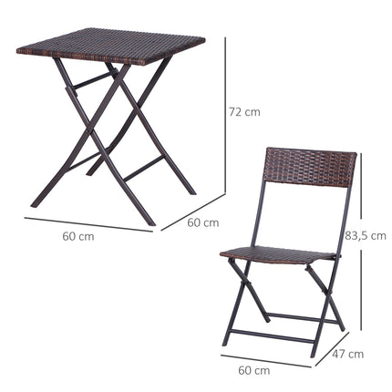 Brown poly rattan bistro set for 2 - Outdoor garden furniture