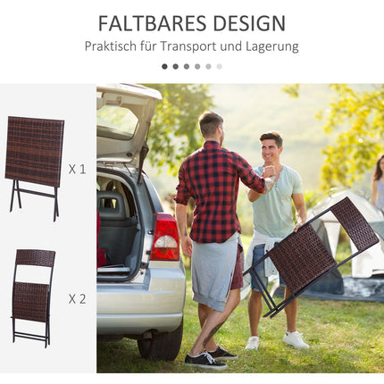 Brown poly rattan bistro set for 2 - Outdoor garden furniture
