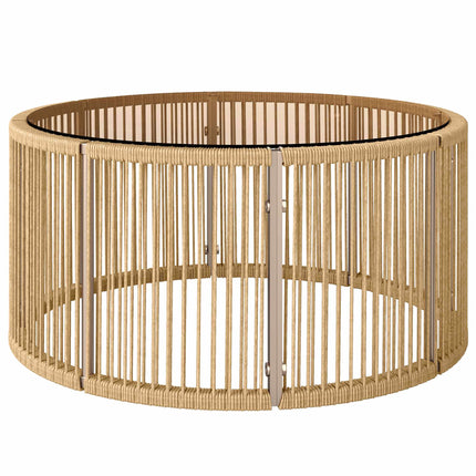 Polyrattan Coffee Table with Glass Top, 70x70x33 cm, Brown