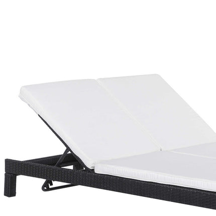 Double sun lounger for 2, adjustable backrest, gray rattan