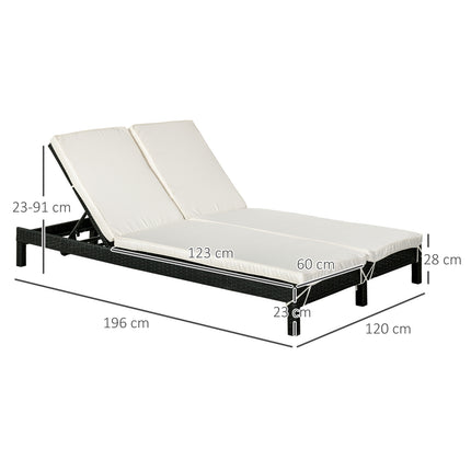 Double sun lounger for 2, adjustable backrest, gray rattan