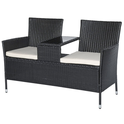 Garden sofa 2-seater polyrattan with table, black