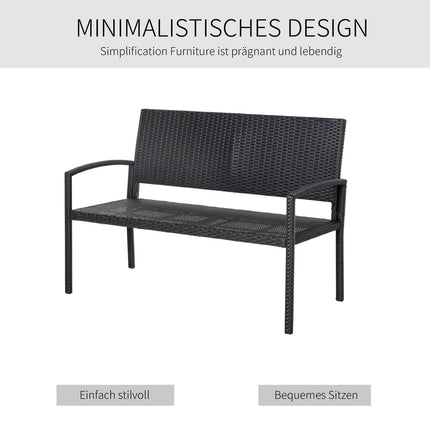 Wicker Garden bench, 2-seater - Black, 122 x 60 x 87 cm