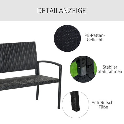Wicker Garden bench, 2-seater - Black, 122 x 60 x 87 cm