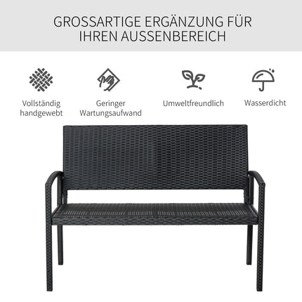 Wicker Garden bench, 2-seater - Black, 122 x 60 x 87 cm