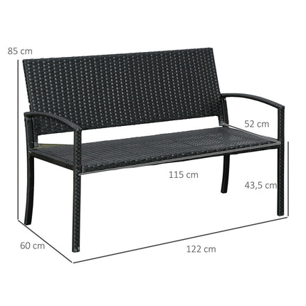 Wicker Garden bench, 2-seater - Black, 122 x 60 x 87 cm