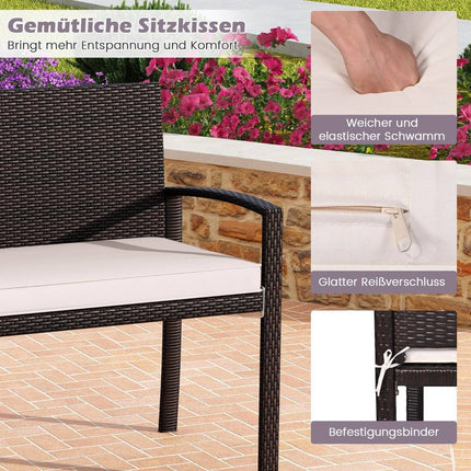 Polyrattan Garden Bench with Cushion, 360kg Capacity