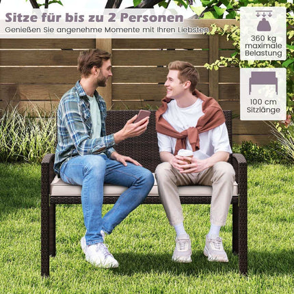 Polyrattan Garden Bench with Cushion, 360kg Capacity