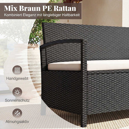 Polyrattan Garden Bench with Storage, Beige, 160L Capacity