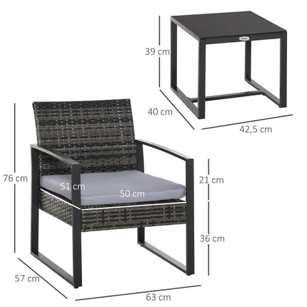 2-person balcony set in poly rattan with gray cushions