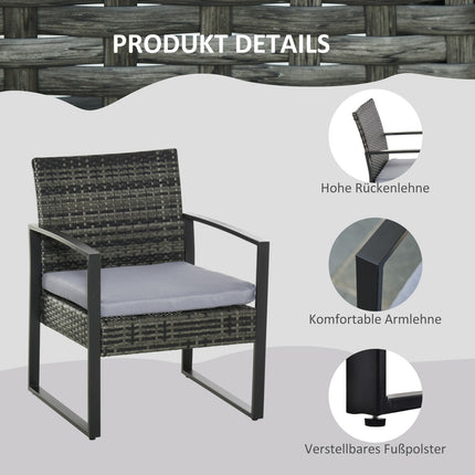 2-person balcony set in poly rattan with gray cushions