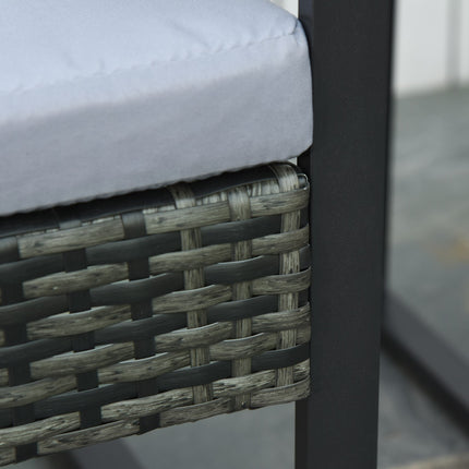2-person balcony set in poly rattan with gray cushions