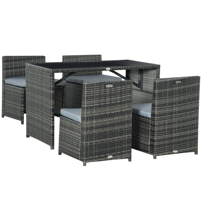 Polyrattan outdoor dining set for 4, Steel frame, Grey