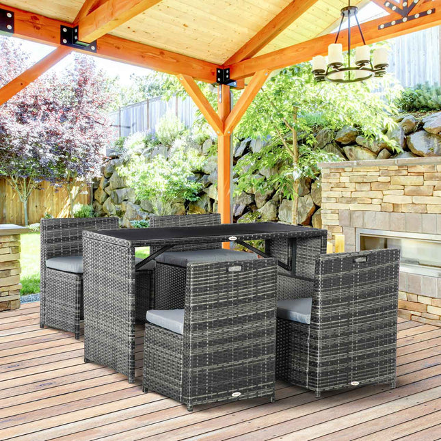 Polyrattan outdoor dining set for 4, Steel frame, Grey