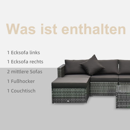 Polyrattan 4-person outdoor furniture set, gray