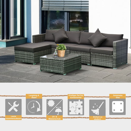Polyrattan 4-person outdoor furniture set, gray