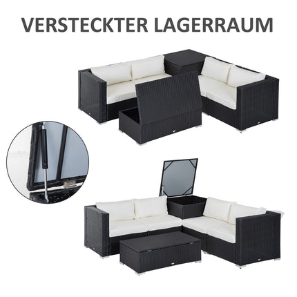 Poly rattan garden furniture for 4 with storage table