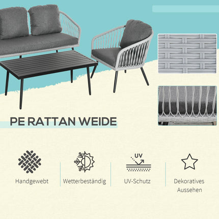 Outdoor furniture in polyrattan, 5 chairs, aluminum frame, gray cushions
