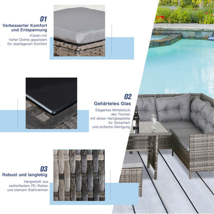 Gray Polyrattan Outdoor Lounge Set with cushions